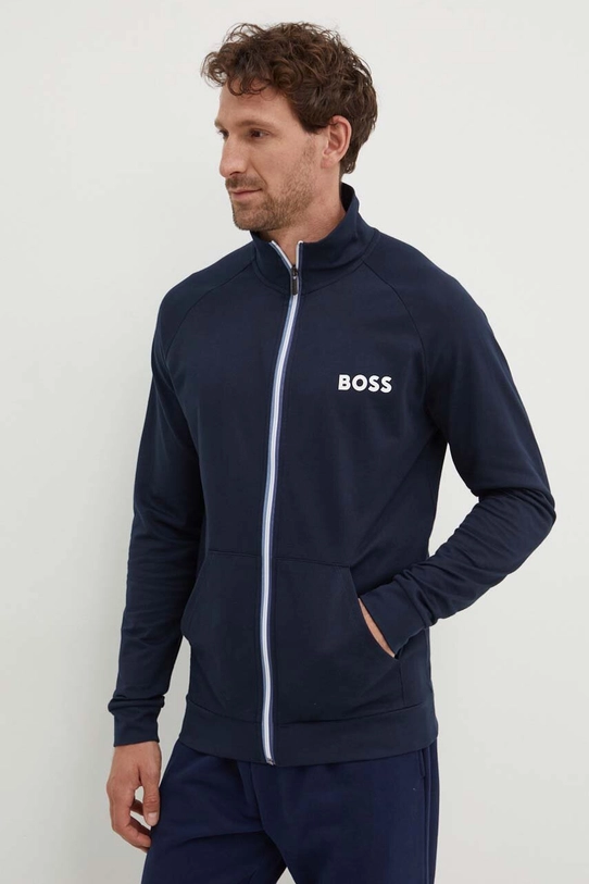 BOSS bluza bawełniana lounge nadruk granatowy 50521768