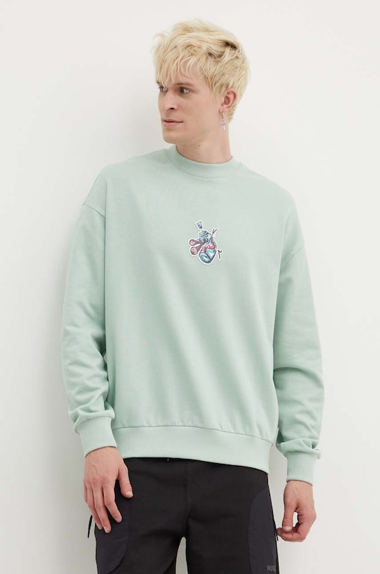 HUGO hanorac de bumbac imprimeu verde 50518981