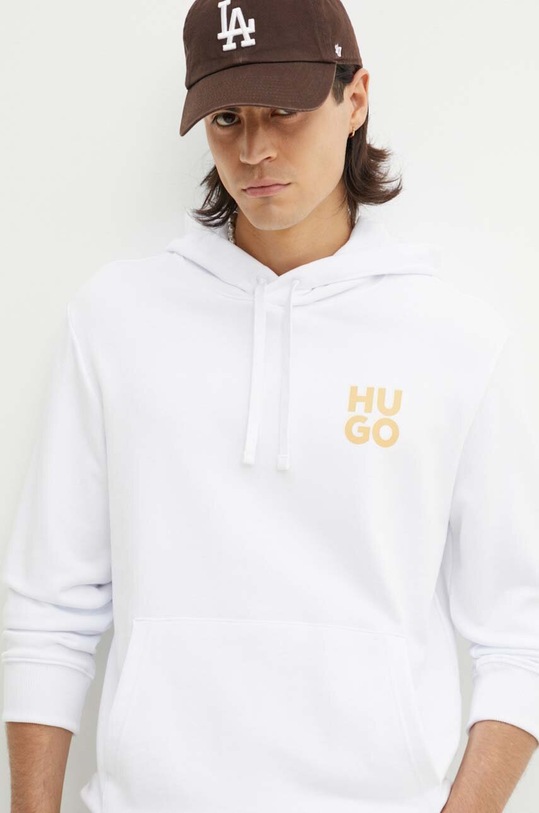 Bavlněná mikina HUGO s kapucí bílá 50520159