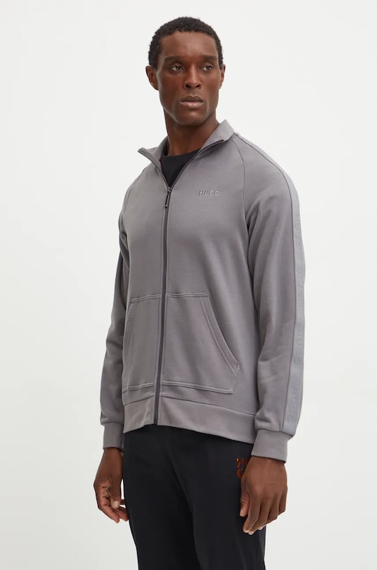 HUGO bluza bawełniana lounge aplikacja szary 50520493