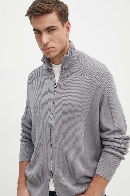 Armani Exchange kardigan z domieszką wełny z domieszką wełny szary 6DZE6G.ZM5BZ