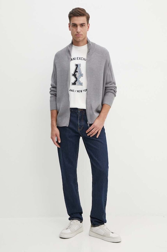 Armani Exchange kardigan z domieszką wełny 6DZE6G.ZM5BZ szary AW24