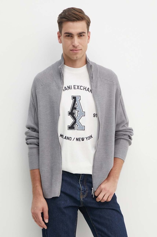 Armani Exchange kardigan z domieszką wełny szary 6DZE6G.ZM5BZ