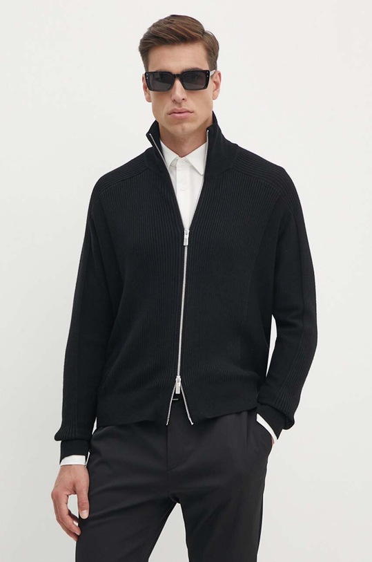 Кардиган з домішкою вовни Armani Exchange з додаванням вовни чорний 6DZE6G.ZM5BZ