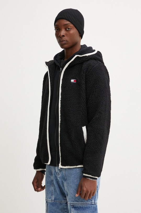 Fleecová mikina Tommy Jeans s kapucí černá DM0DM19224