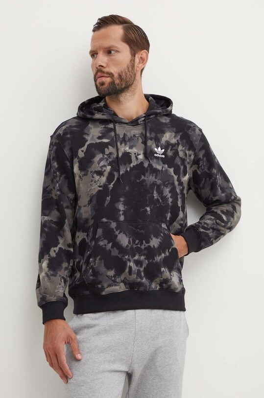 Pamučna dukserica adidas Originals Tie-Dyed Hooded Aop IZ2508 crna AW24