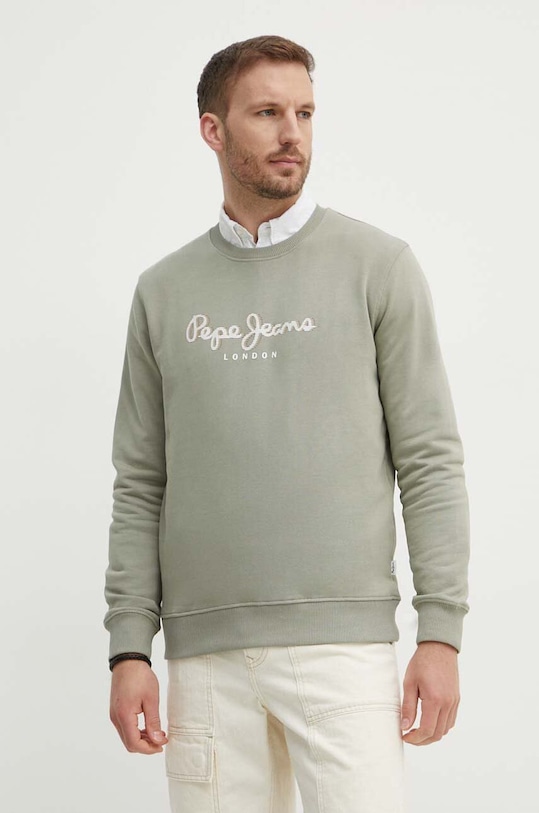 Pepe Jeans bluza bawełniana SAUL CREW nadruk zielony PM582702