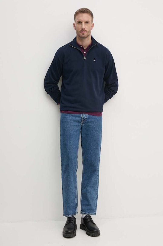 United Colors of Benetton bluza bawełniana 342ZU201J granatowy AW24