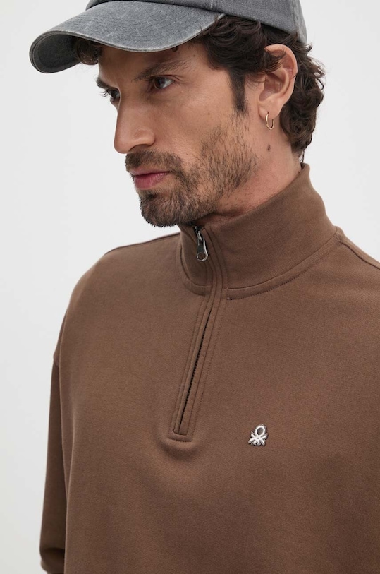 Bavlněná mikina United Colors of Benetton hnědá 342ZU201J
