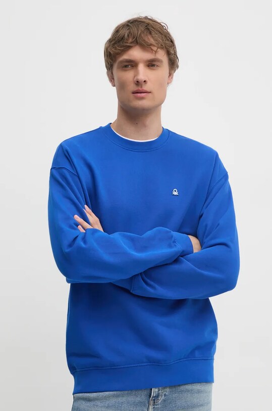 United Colors of Benetton hanorac de bumbac uni albastru 342ZU1093