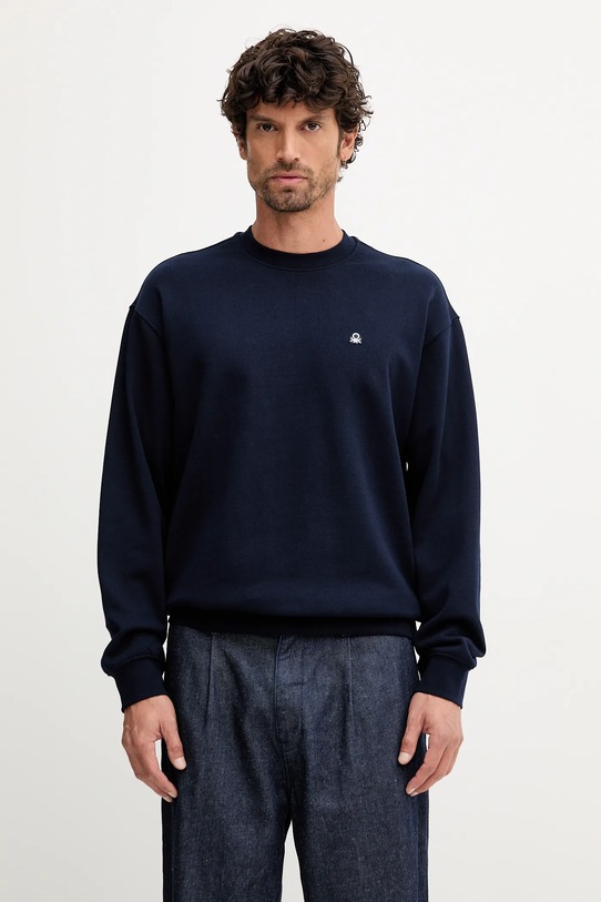 United Colors of Benetton hanorac de bumbac uni bleumarin 342ZU1093