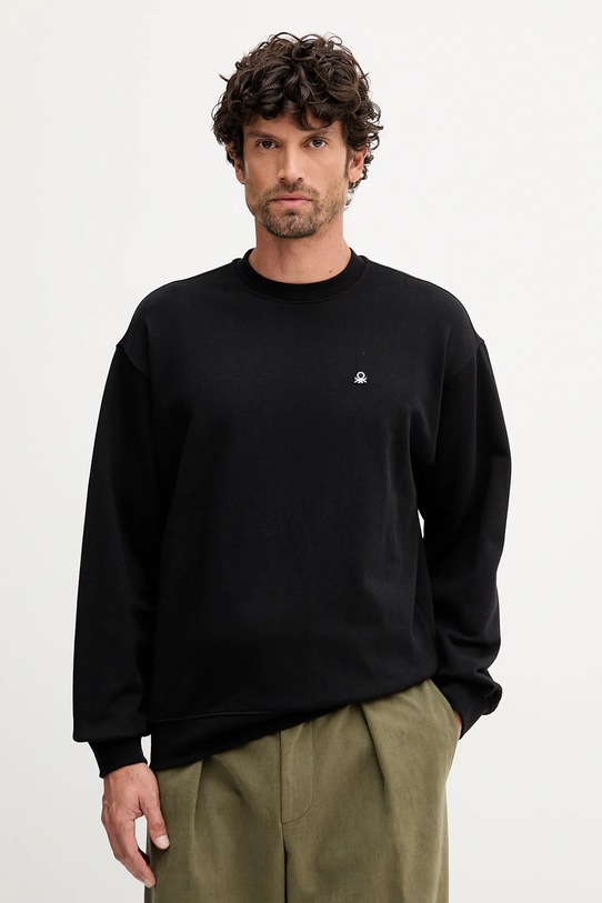 United Colors of Benetton hanorac de bumbac uni negru 342ZU1093