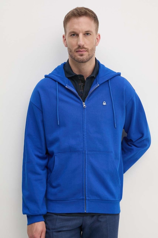 Bavlněná mikina United Colors of Benetton s kapucí modrá 342ZU500P