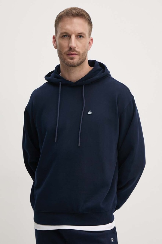 United Colors of Benetton hanorac de bumbac uni bleumarin 342ZU201K