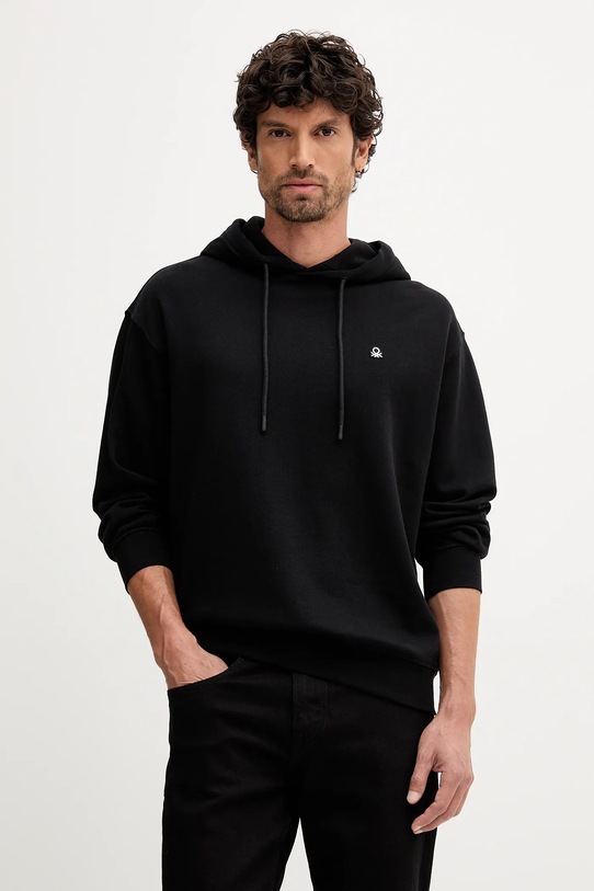 United Colors of Benetton hanorac de bumbac uni negru 342ZU201K