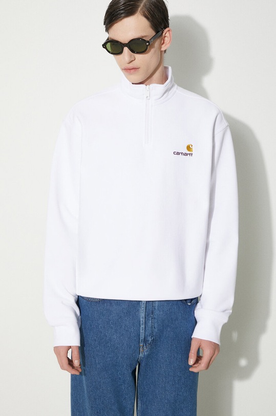 Суичър Carhartt WIP Half Zip American Script Sweat изчистен бял I027014.02XX