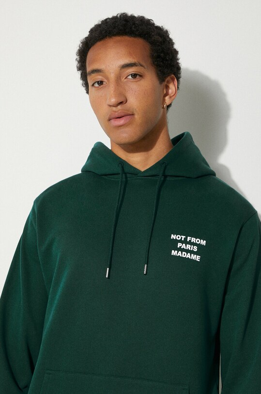 Хлопковая кофта Drôle de Monsieur Le Hoodie Slogan зелёный PERM.HO162.CO127.DGN