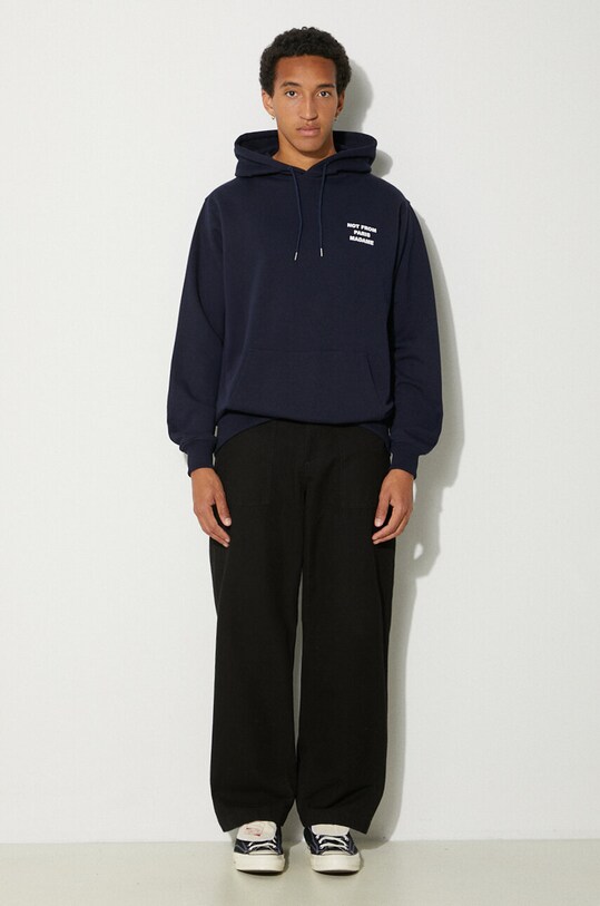 Drôle de Monsieur hanorac de bumbac Le Hoodie Slogan PERM.HO162.CO127.NY bleumarin AW24