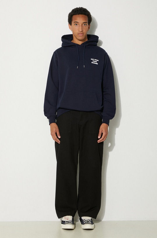 Bavlněná mikina Drôle de Monsieur Le Hoodie Slogan PERM.HO162.CO127.NY námořnická modř AW24