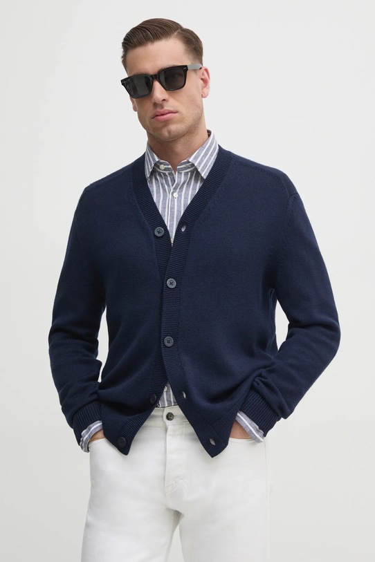 Armani Exchange kardigan z domieszką wełny z domieszką wełny granatowy 6DZE1G.ZM1LZ