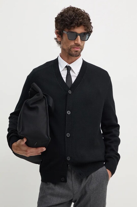 Armani Exchange kardigan z domieszką wełny z domieszką wełny czarny 6DZE1G.ZM1LZ