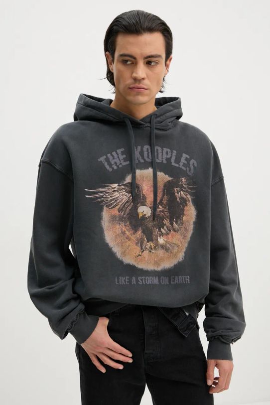 Хлопковая кофта The Kooples с капюшоном серый HSWE29023K