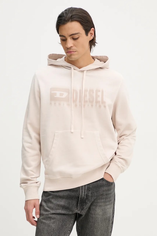 Памучен суичър Diesel S-GINN-HOOD-K44 памук бежов A14022.0KMAM