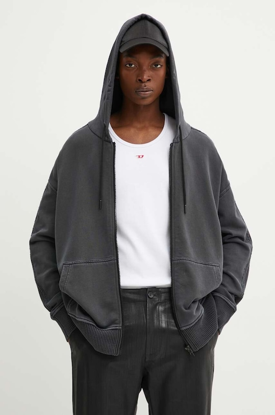 Bavlněná mikina Diesel K-OBERTO s kapucí šedá A14854.0GHAN