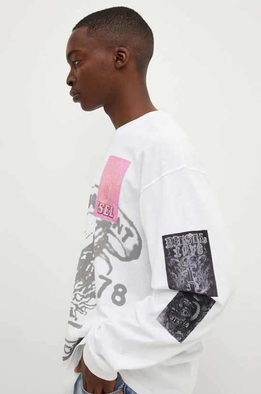 Diesel longsleeve din bumbac T-BOXT-LS-Q10 imprimeu alb A14876.0ALAX