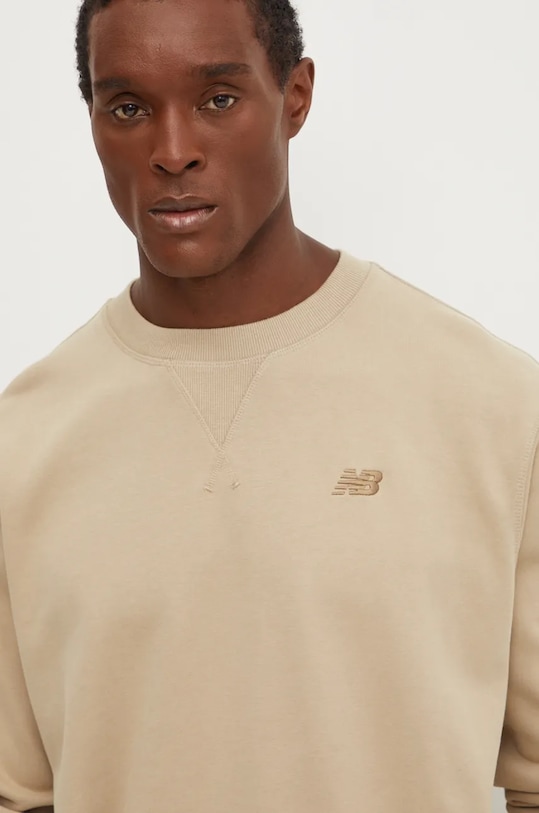 New Balance bluza bawełniana Athletics French Terry Crew beżowy MT41506SOT