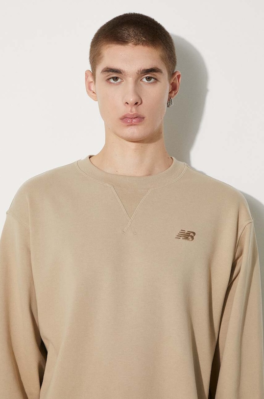 New Balance bluza bawełniana Athletics French Terry Crew MT41506SOT beżowy