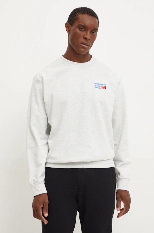 New Balance bluza bawełniana Athletics Premium Logo Crew szary MT41547AHH