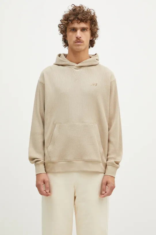 New Balance bluza Waffle Knit Hoodie z kapturem beżowy MT43519SOT