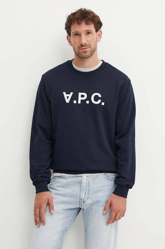 A.P.C. hanorac de bumbac sweat standard grand vpc GOTS imprimeu bleumarin COHBN.M27907