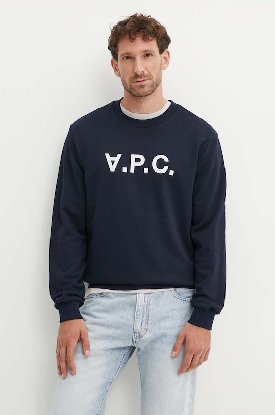 A.P.C. bluza bawełniana sweat standard grand vpc GOTS aplikacja granatowy COHBN.M27907