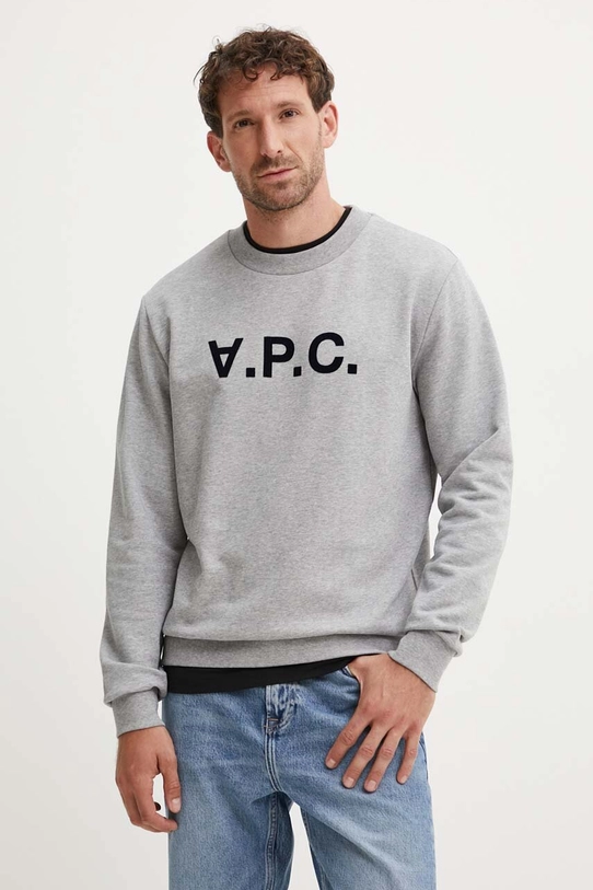 A.P.C. bluza bawełniana sweat standard grand vpc GOTS aplikacja szary COHBN.M27907