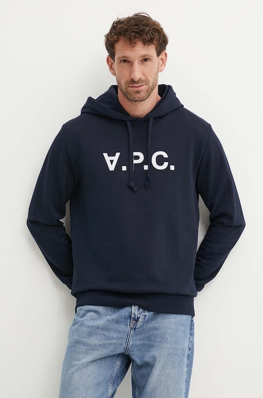 Bavlněná mikina A.P.C. hoodie standard grand vpc GOTS s kapucí námořnická modř COHBN.M27908