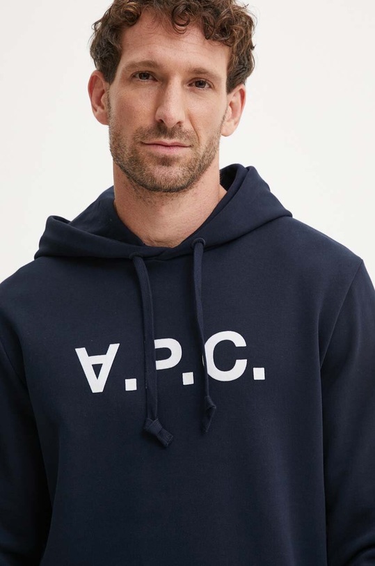 Bavlněná mikina A.P.C. hoodie standard grand vpc GOTS námořnická modř COHBN.M27908