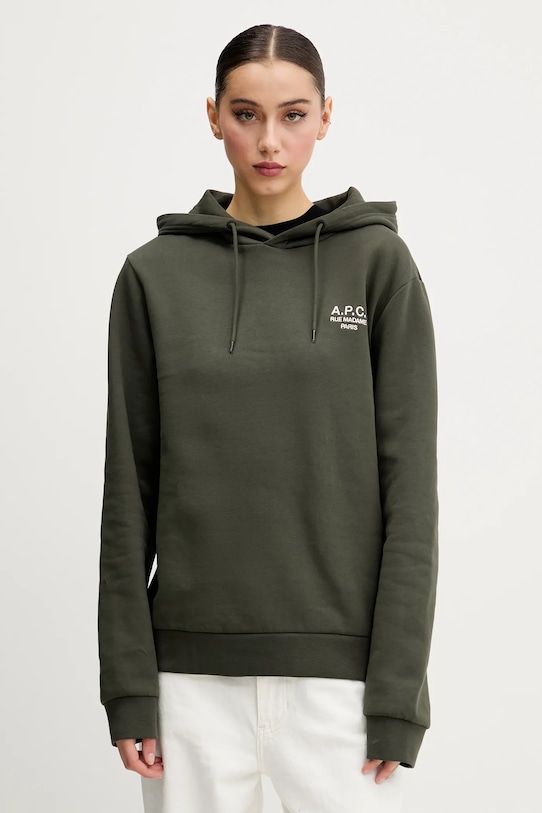 A.P.C. bluză hoodie standard rue madame GOTS COHBV.M27914 verde SS25