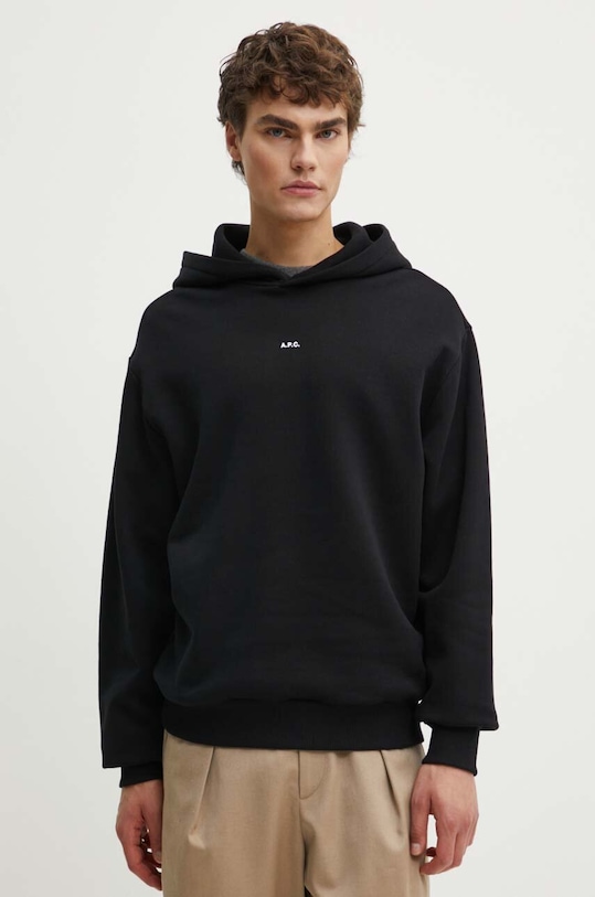 A.P.C. bluza bawełniana hoodie boxy micro logo GOTS bawełna czarny COHBX.H27911