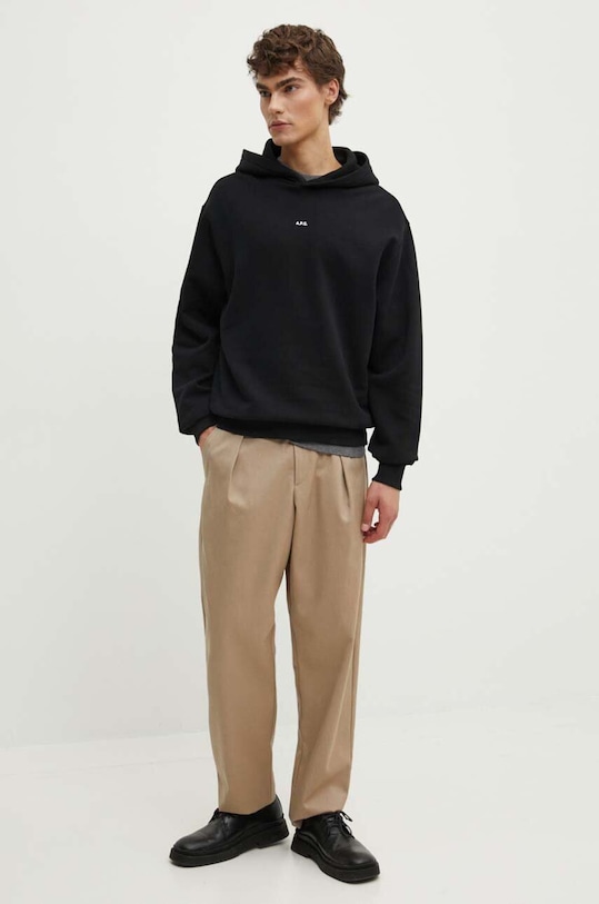 A.P.C. bluza bawełniana hoodie boxy micro logo GOTS COHBX.H27911 czarny AW24