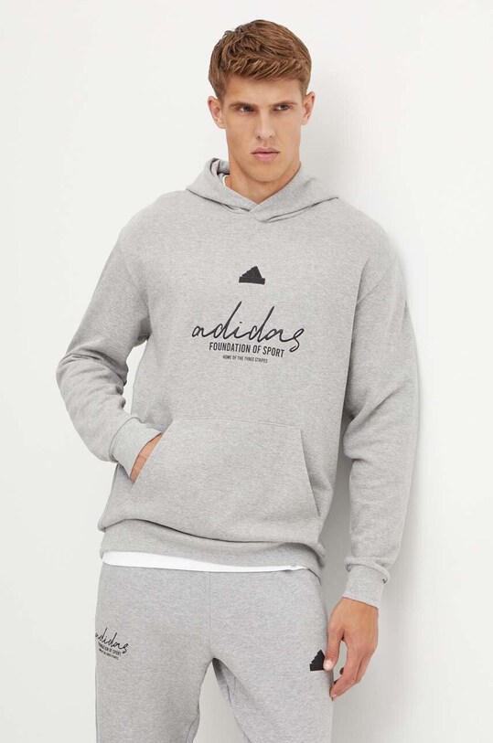 Bavlněná mikina adidas Brand Love směs šedá IX1316
