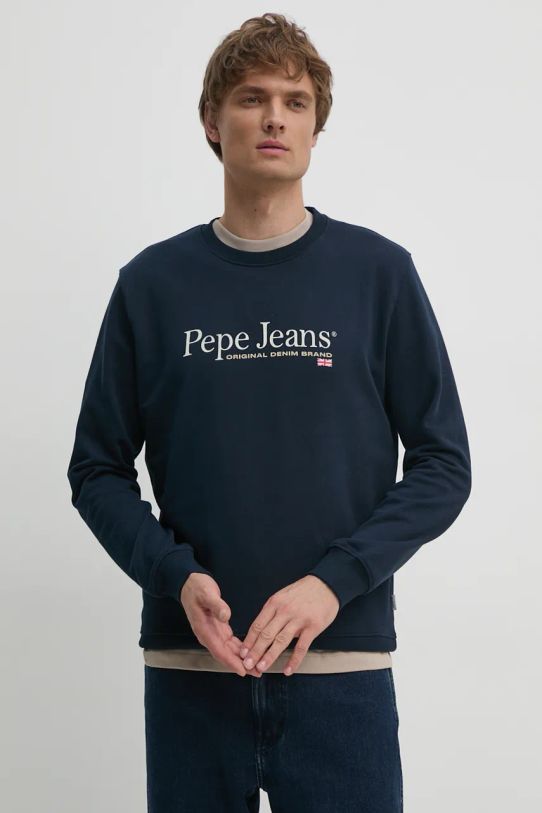 Pepe Jeans bluza bawełniana SEAN nadruk granatowy PM582699