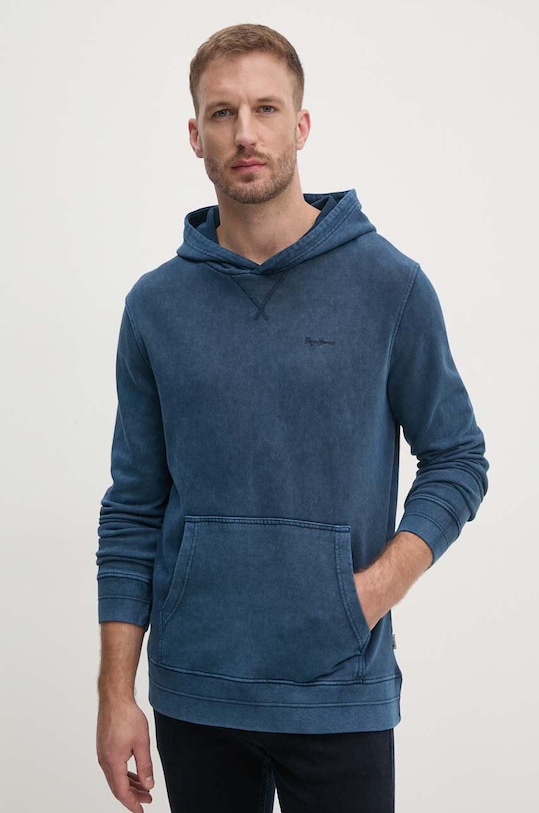 Pepe Jeans hanorac de bumbac SILVERTON HOODIE uni bleumarin PM582713