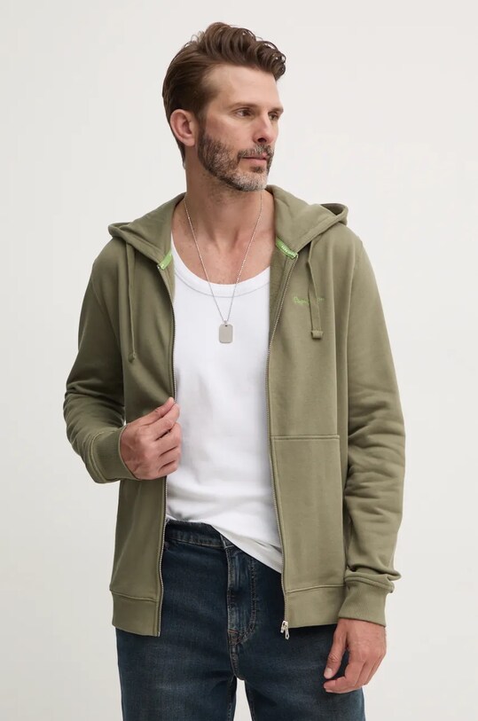 Pepe Jeans hanorac de bumbac NEW JOE ZIP imprimeu verde PM582717