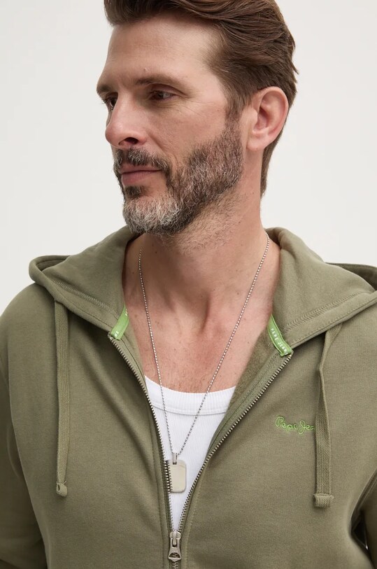 Pepe Jeans hanorac de bumbac NEW JOE ZIP verde PM582717