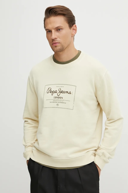 Pepe Jeans hanorac de bumbac SIMON print bej PM582721