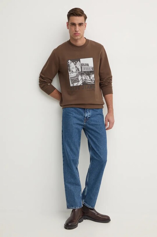 Pepe Jeans bluza bawełniana AWEST CREW PM582730 brązowy AW24