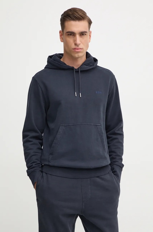 Bavlněná mikina Boss Orange s kapucí námořnická modř 50523827