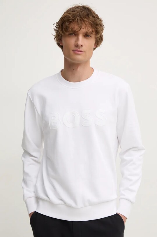 BOSS hanorac de bumbac imprimeu alb 50524360